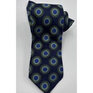 Ted Baker‎ Italian Silk Tie In Blue Color (Width 3in) Geometric Circles Luxury